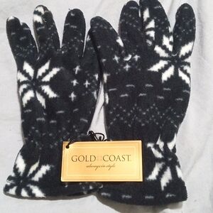 Gold Coast Black & White Snowflake Fleece Gloves
